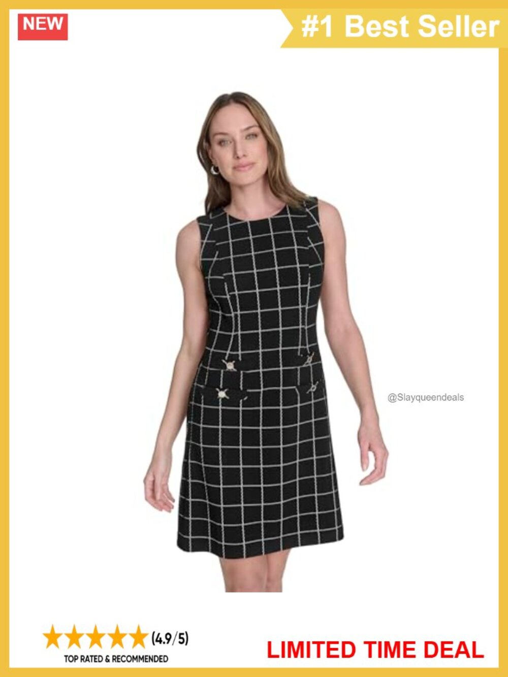 Sleeveless Shift Dress with Pockets & Button Detailing